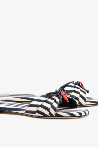 Flat Bardot Lona Listrado Azul Flat Larroudé