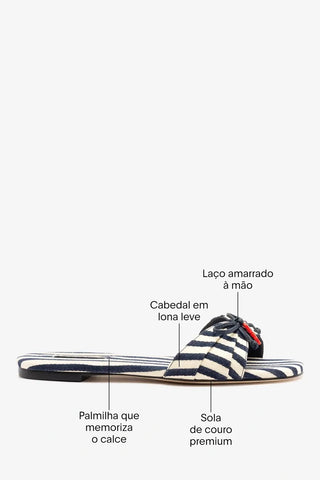 Flat Bardot Lona Listrado Azul Flat Larroudé