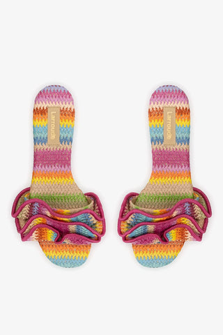 Flat Ivy Ráfia Multicor e Babados Flat Larroudé