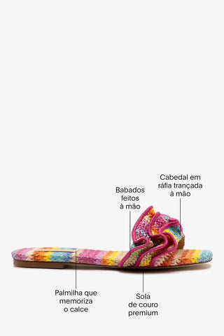 Flat Ivy Ráfia Multicor e Babados Flat Larroudé