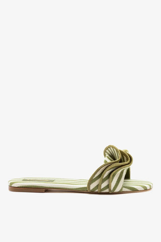 Flat Ivy Lona Listrado Verde e Babados Flat Larroudé