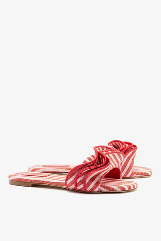 Flat Ivy Lona Listrado Vermelho e Babados Flat Larroudé