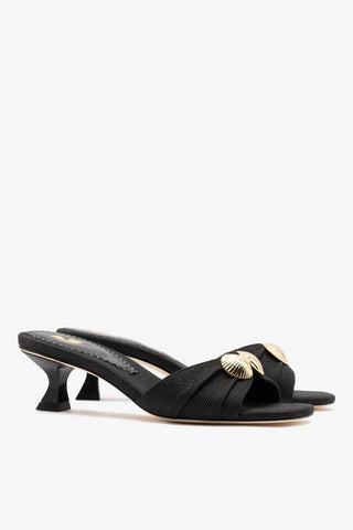 Mule Coquile Ráfia Preto Mule Larroudé