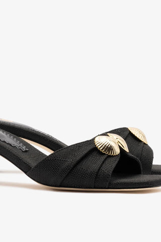 Mule Coquile Ráfia Preto Mule Larroudé