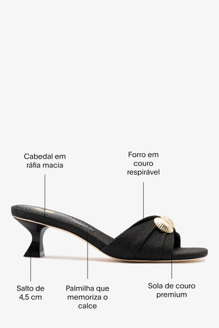 Mule Coquile Ráfia Preto Mule Larroudé
