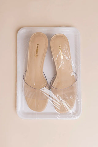 Mule Vivi Lucite Clear Couro Bege Mule Larroudé