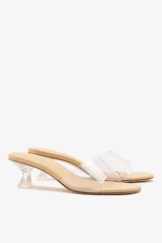 Mule Vivi Lucite Clear Couro Bege Mule Larroudé