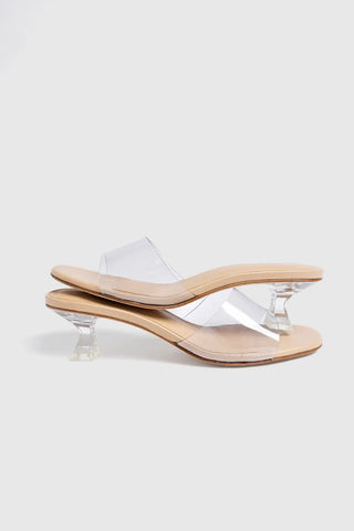 Mule Vivi Lucite Clear Couro Bege Mule Larroudé