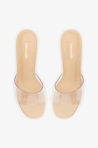Mule Vivi Lucite Clear Couro Bege Mule Larroudé