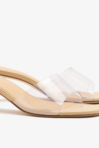 Mule Vivi Lucite Clear Couro Bege Mule Larroudé