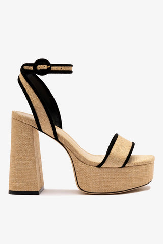 Sandália Dolly Ráfia Bege e Camurça Preto Sandal Larroudé