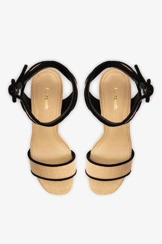 Sandália Dolly Ráfia Bege e Camurça Preto Sandal Larroudé