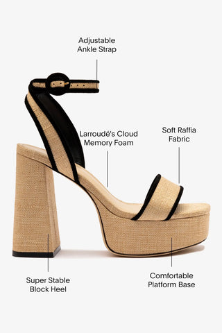 Sandália Dolly Ráfia Bege e Camurça Preto Sandal Larroudé