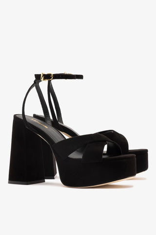 Sandália Plataforma Dolly X Camurça Preto Sandal Larroudé