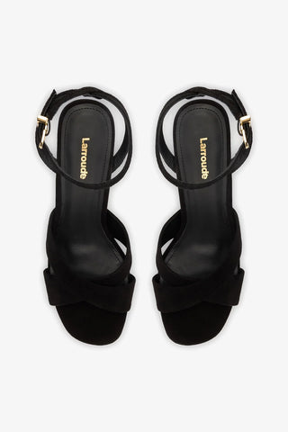 Sandália Plataforma Dolly X Camurça Preto Sandal Larroudé