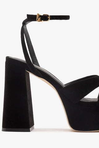 Sandália Plataforma Dolly X Camurça Preto Sandal Larroudé