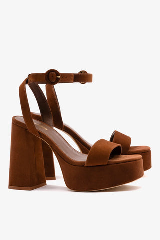 Sandália Plataforma Dolly Camurça Marrom Sandal Larroudé