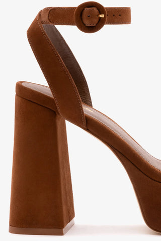 Sandália Plataforma Dolly Camurça Marrom Sandal Larroudé