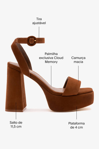 Sandália Plataforma Dolly Camurça Marrom Sandal Larroudé