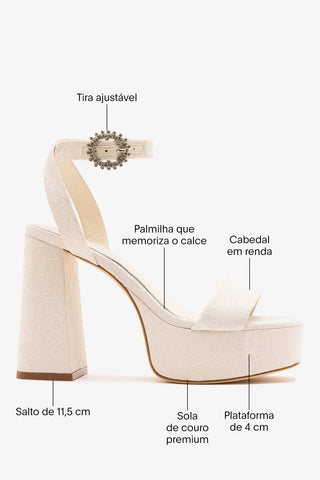 Larroudé x Markarian: Sandália Plataforma Dolly Renda Branco Sandal Larroudé x Markarian