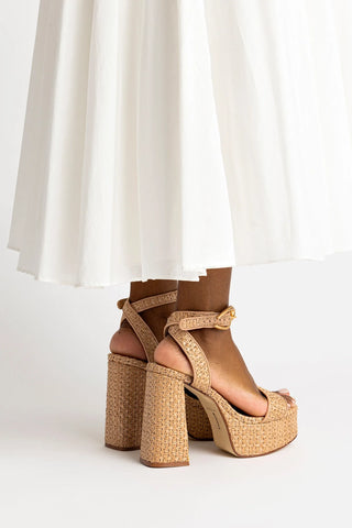 Sandália Dolly Verona Ráfia Natural e Couro Bege Sandal Larroudé