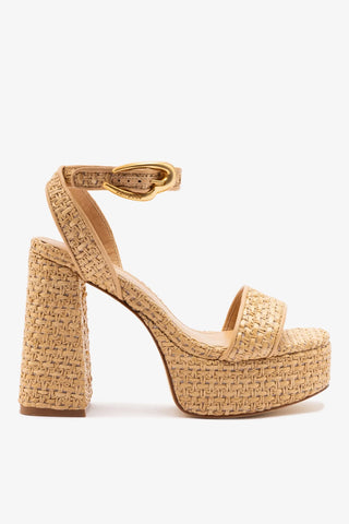 Sandália Dolly Verona Ráfia Natural e Couro Bege Sandal Larroudé