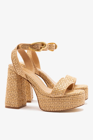 Sandália Dolly Verona Ráfia Natural e Couro Bege Sandal Larroudé