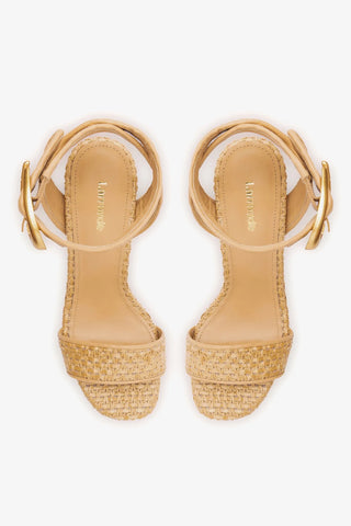 Sandália Dolly Verona Ráfia Natural e Couro Bege Sandal Larroudé