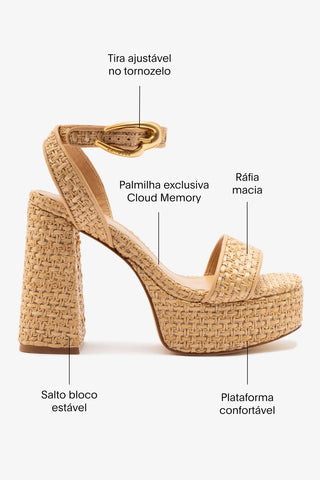Sandália Dolly Verona Ráfia Natural e Couro Bege Sandal Larroudé