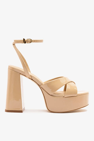 Sandália Plataforma Dolly X Couro Verniz Bege Sandal Larroudé