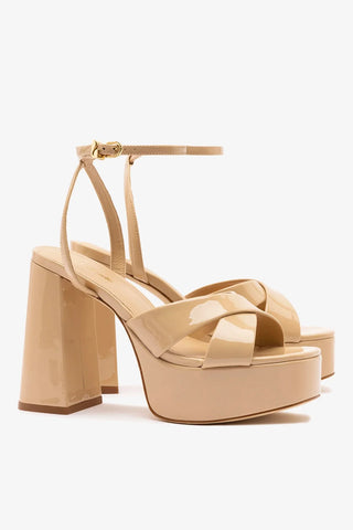 Sandália Plataforma Dolly X Couro Verniz Bege Sandal Larroudé