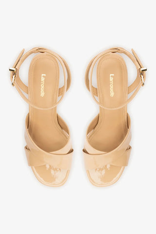 Sandália Plataforma Dolly X Couro Verniz Bege Sandal Larroudé