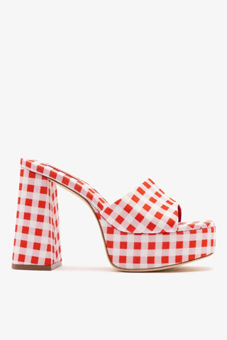 Mule Plataforma Dolly Estampado Vermelho Mule Larroudé