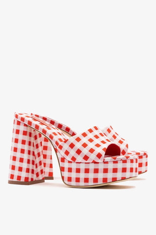 Mule Plataforma Dolly Estampado Vermelho Mule Larroudé