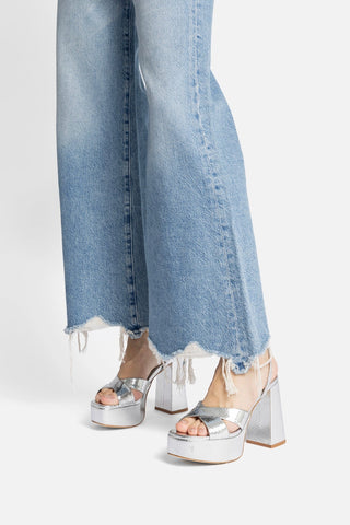 Sandália Plataforma Dolly X Couro Cobra Prateado Sandal Larroudé