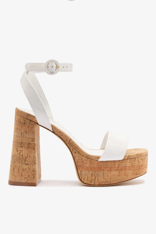 Sandália Dolly Couro Verniz Branco e Cortiça Sandal Larroudé