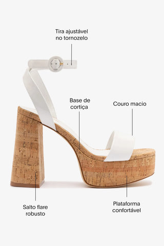 Sandália Dolly Couro Verniz Branco e Cortiça Sandal Larroudé