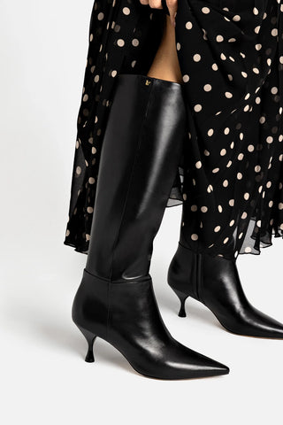 Bota Kate Mid Couro Preto Boot Larroudé