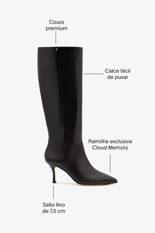 Bota Kate Mid Couro Preto Boot Larroudé