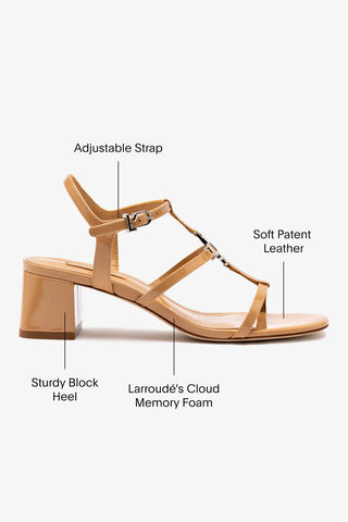 Sandália Hana Salto Bloco Couro Verniz Bege Sandal Larroudé