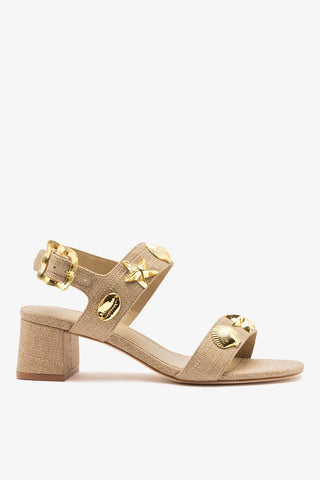 Sandália Salto Bloco Madison Ráfia Bege Sandal Larroudé
