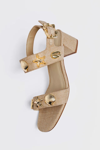 Sandália Salto Bloco Madison Ráfia Bege Sandal Larroudé