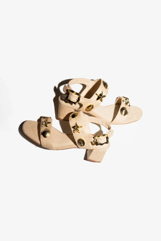 Sandália Salto Bloco Madison Ráfia Bege Sandal Larroudé