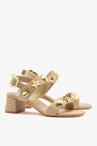 Sandália Salto Bloco Madison Ráfia Bege Sandal Larroudé