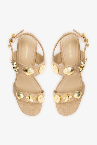 Sandália Salto Bloco Madison Ráfia Bege Sandal Larroudé