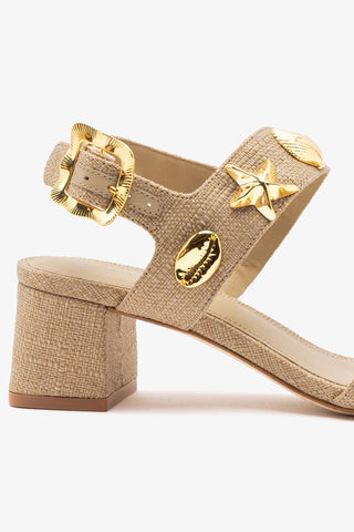 Sandália Salto Bloco Madison Ráfia Bege Sandal Larroudé