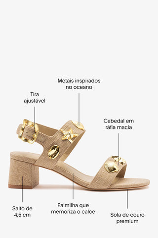 Sandália Salto Bloco Madison Ráfia Bege Sandal Larroudé