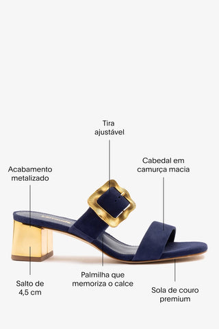 Mule Maria Camurça Azul Sandal Larroudé