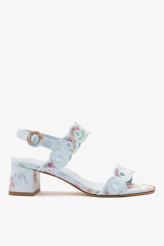 Larroudé x Markarian: Sandália Florence Tecido Azul Floral Sandal Larroudé x Markarian