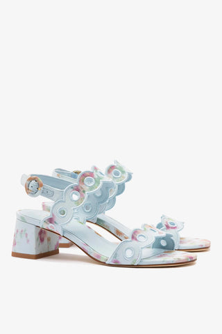 Larroudé x Markarian: Sandália Florence Tecido Azul Floral Sandal Larroudé x Markarian